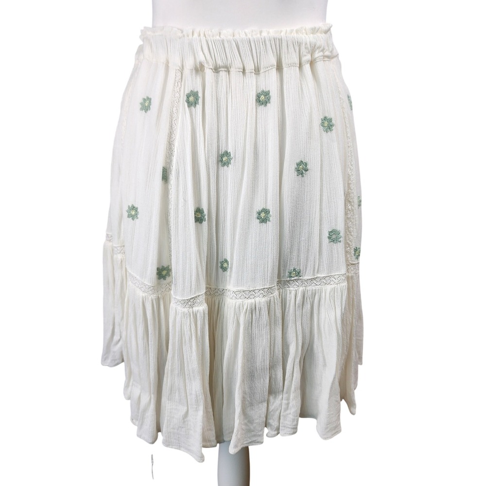 Free People Giving Kind Mini Skirt Womens S Ivory Green Embroidered Lace Boho